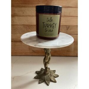 Vintage Table Top 6” Brass Cherub with Marble Top - Candle Trinket Display